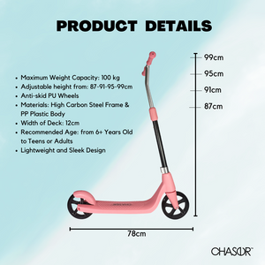 Chaser T1 Manual Kick Scooter for Kids, Teens to Adult Scooter -Blue