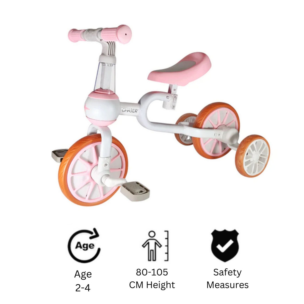 Chaser 3 in 1 Trike Bike for Toddlers 18 Months to 4 Years Old (HD-100B)-Pink/White