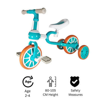 Chaser 3 in 1 Trike Bike for Toddlers 18 Months to 4 Years Old (HD-100B)-Teal/White